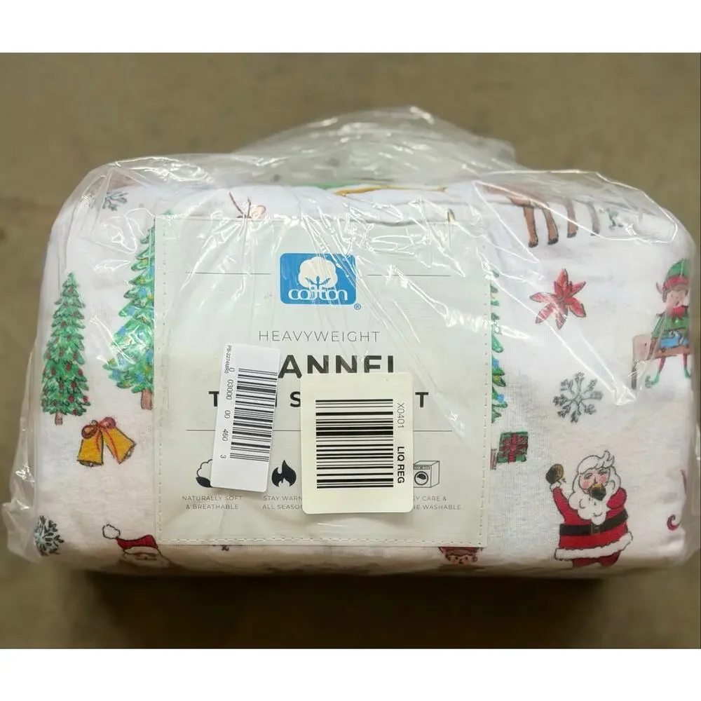 NEW! Turkish Cotton Christmas Flannel Sheet Whittaker Collection Twin Santa Joy